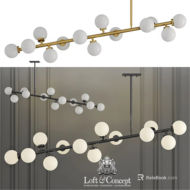 Modern Linear Chandelier With White Globe Lights And Metal Frame Design 3d model 