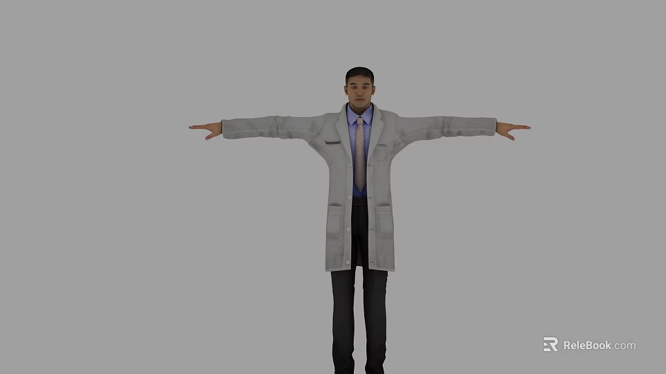A Man Wearing Gray Coat Blue Shirt And Tie With Arms Outstretched Against Gray Background 3d model 
