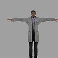 A Man Wearing Gray Coat Blue Shirt And Tie With Arms Outstretched Against Gray Background