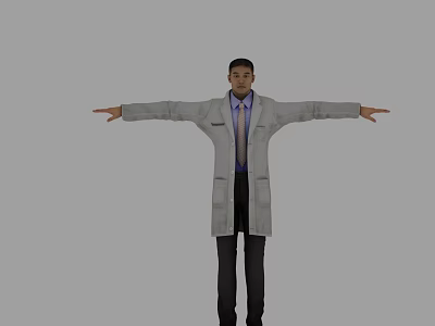 A Man Wearing Gray Coat Blue Shirt And Tie With Arms Outstretched Against Gray Background 3d model