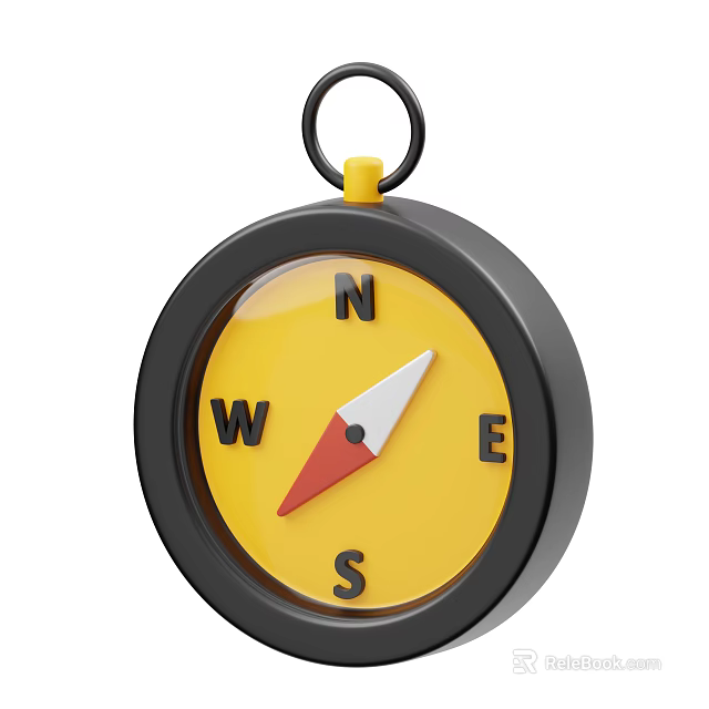 Compass Decorative Ornament Set with Yellow Dial Black Frame and Red White Needle 3d model