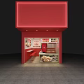Modern Mall Snack Shop with Red Decor Display Counter Stools and Food Posters