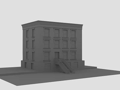 Gray Multi Story Residential Building Model With Windows And Staircase Exterior 3d model