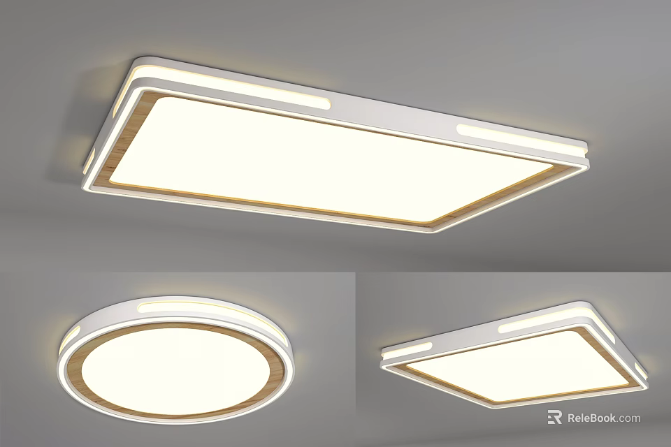 Modern Ceiling Light With Square And Round Shapes And White Panel Design 3d model