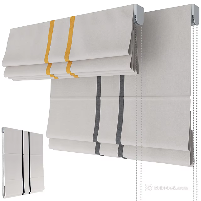 White Roman Blinds With Yellow And Grey Stripes Modern Home Design 3d model 