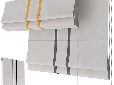 White Roman Blinds With Yellow And Grey Stripes Modern Home Design 3d model