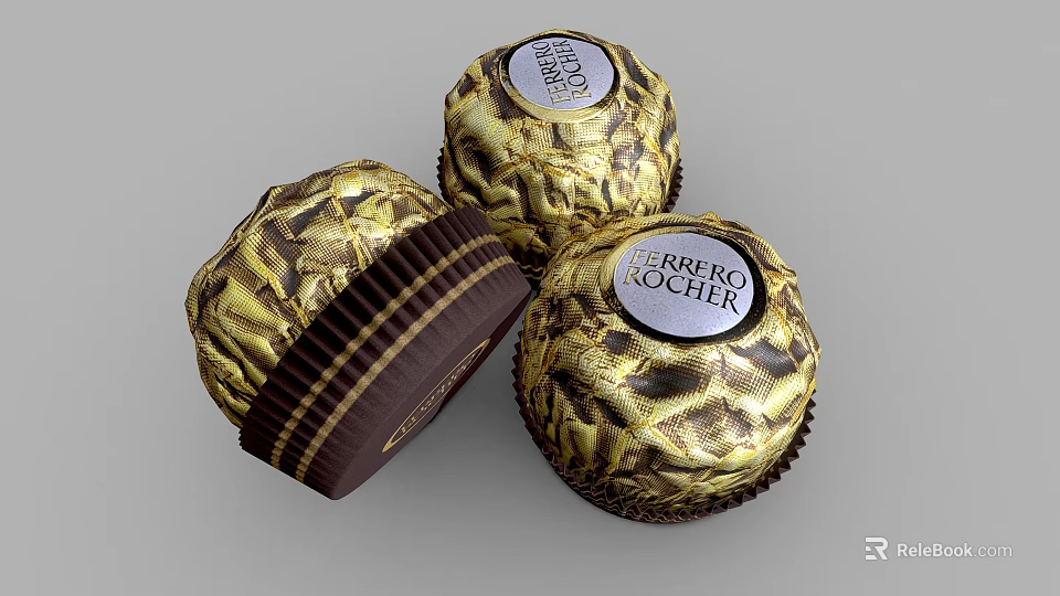 Ferrero Rocher Chocolates In Golden Foil Wrappers 3d model 