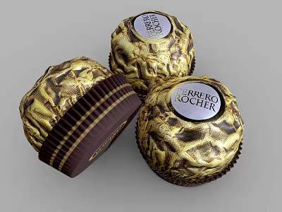 Ferrero Rocher Chocolates In Golden Foil Wrappers 3d model