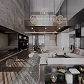 Loft Style Duplex Living Room With Large Sofa And Chandeliers 3d model