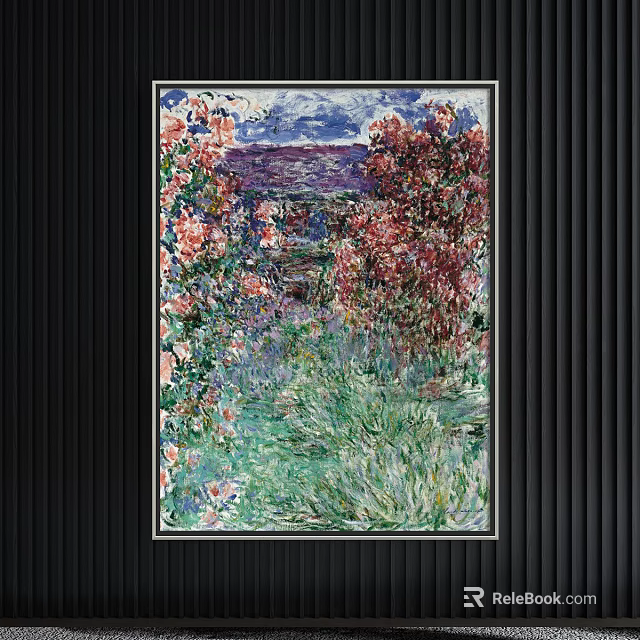 Vibrant Plant Painting With Colorful Flowers Lush Green Grass And Garden View 3d model 