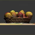 Basket of Fresh Fruits Including Lemon Mango Apple and Pear on Kiwi Pattern Mat