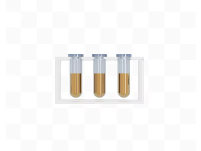 Three Medical Test Tubes In White Rack Containing Yellow Liquid For Laboratory Use 3d model
