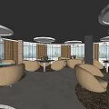 Modern Stylish Internet Cafe Interior With Comfortable Seats Computers And Bright Lighting 3d model