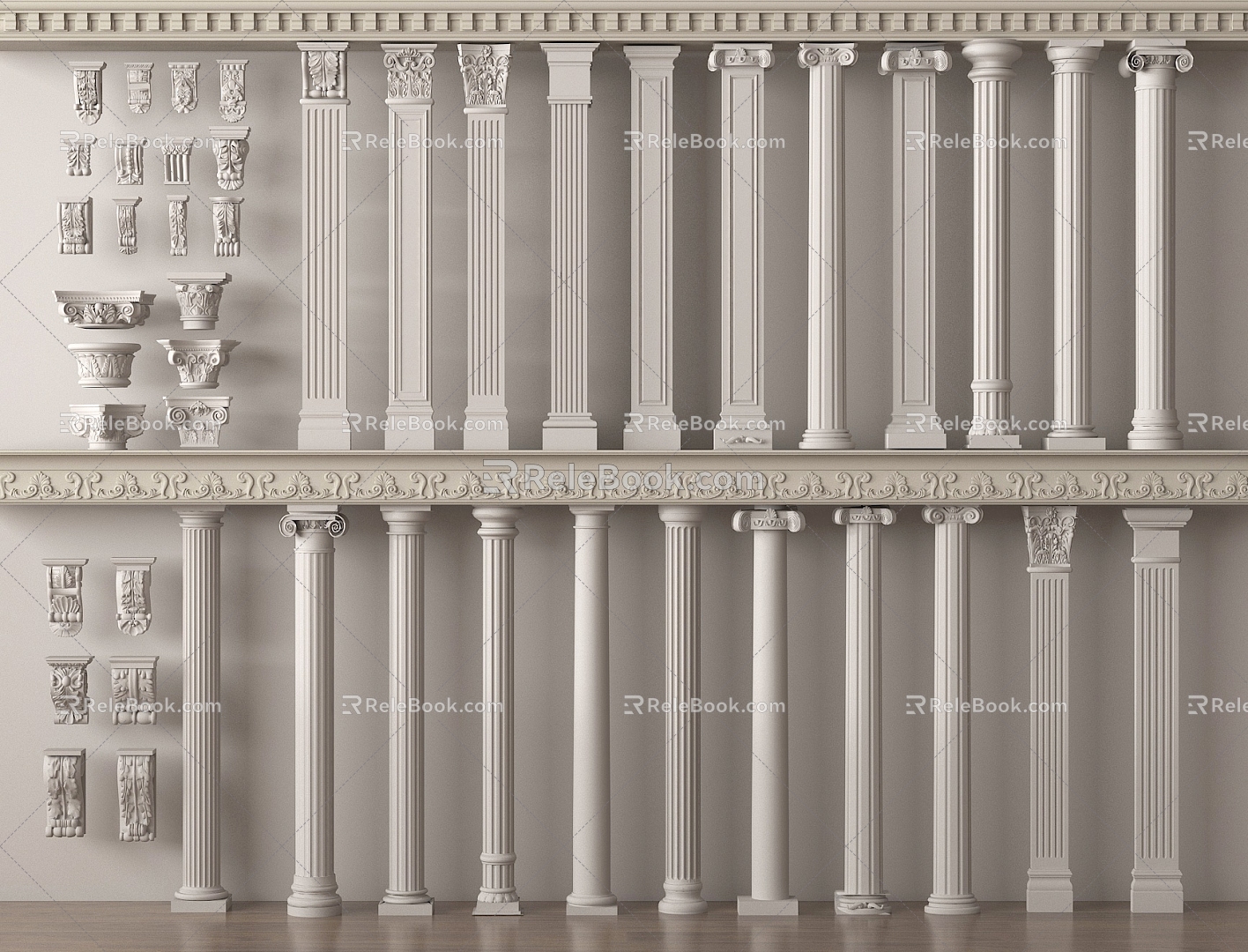 European Column Roman Column Gypsum Column Gypsum Line Cylindrical Square Column 3d model