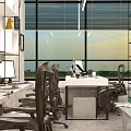 Modern Public Office Space With Large Windows Desks Computers And Ergonomic Chairs