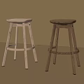 Middle Ancient Solid Wood Bar Stool 3d model