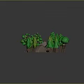 Cartoon Low Poly Forest Scene With Green Trees Brown Rocks And Logs