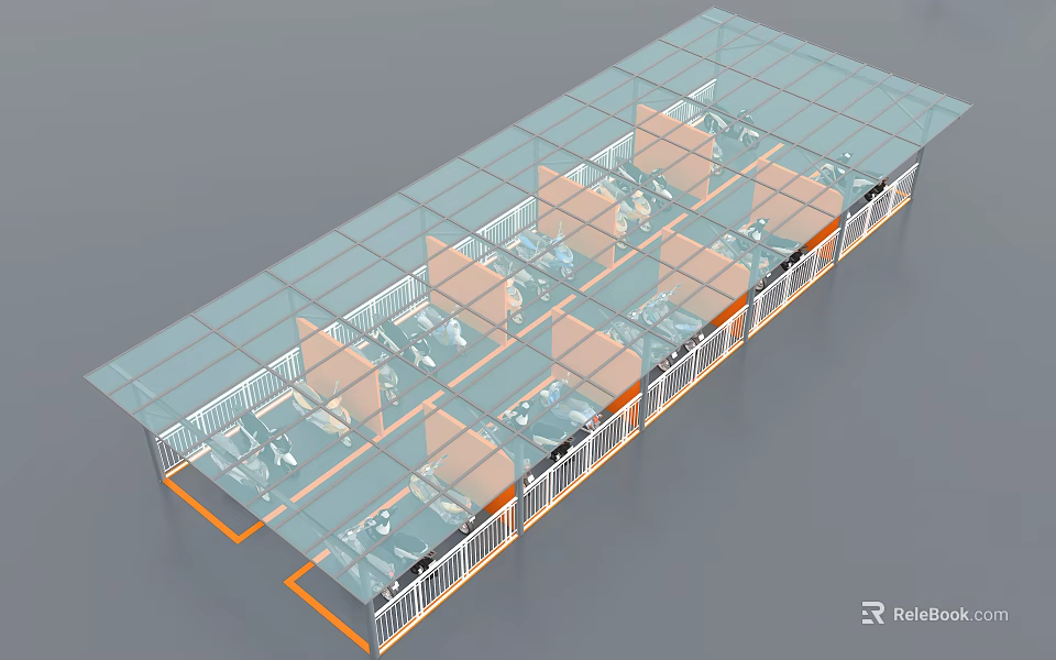 Large Transparent Canopy Structure With Multiple Covered Sections And Support Frame 3d model