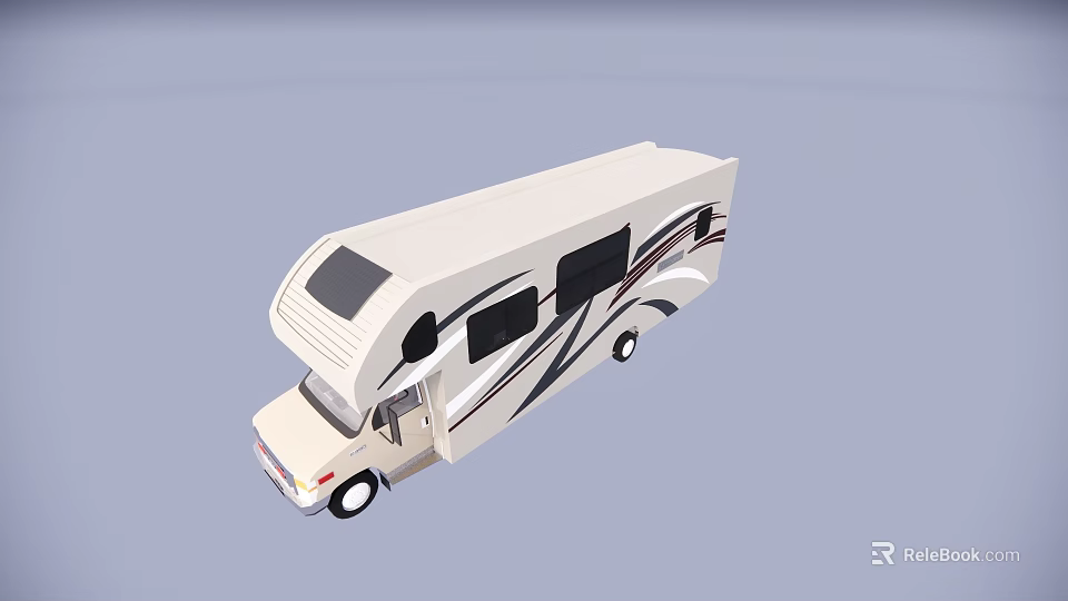 Modern Beige Recreational Vehicle With Decorative Stripes Windows And Sunroof 3d model 