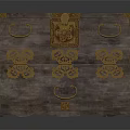 Vintage Wooden Storage Chest With Intricate Golden Decorations And Metal Handles