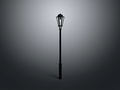 Classic Black Street Lamp With Tall Post Design Standing Against Neutral Gray Background 3d model