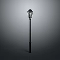 Classic Black Street Lamp With Tall Post Design Standing Against Neutral Gray Background