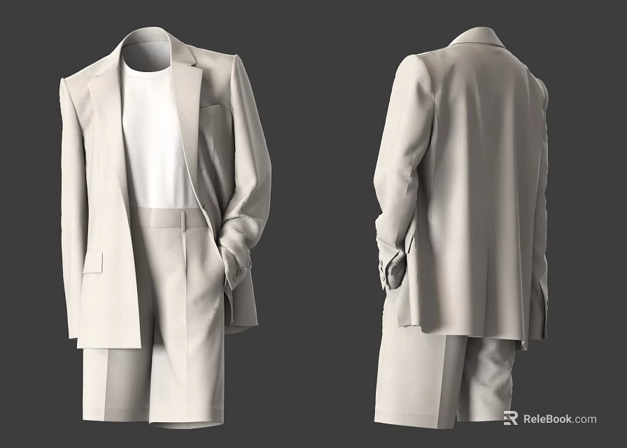 Light Gray Suit Set With Blazer Shorts And White T shirt 3d model 