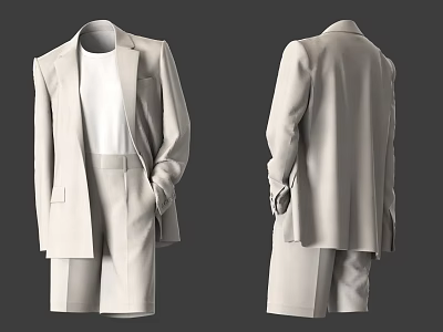Light Gray Suit Set With Blazer Shorts And White T shirt 3d model