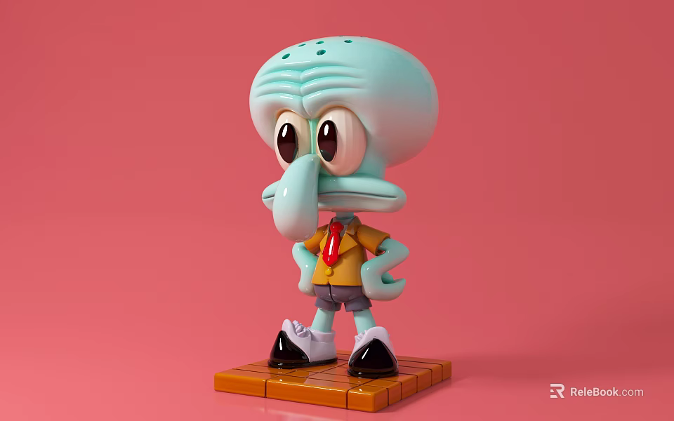 Game Movie Octopus Character With Light Blue Body Yellow Shirt Red Tie And Orange Base 3d model 