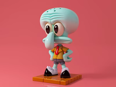Game Movie Octopus Character With Light Blue Body Yellow Shirt Red Tie And Orange Base 3d model