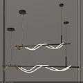 Contemporary Pendant Light Fixture With Wavy LED Strip And Black Gold Metal Frame