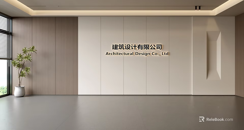 Modern Architectural Design Background Wall With Minimalist White Panels Wooden Accent In Office Lobby 3d model 