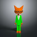 Cartoon Fox Character Wearing Green Suit And Glasses Standing On Gray Background