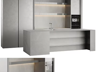 Modern Kitchen Interior With Sleek Gray Cabinets Countertop And Built In Appliances 3d model