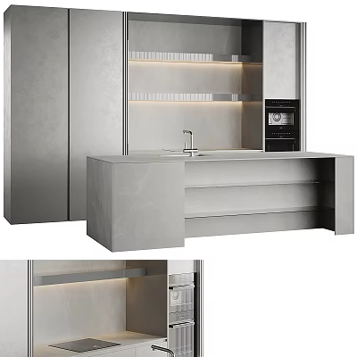 Modern Kitchen Interior With Sleek Gray Cabinets Countertop And Built In Appliances 3d model