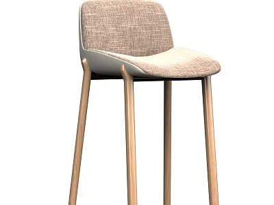 Modern Fabric Bar Stool With Wooden Legs For Comfortable Home Kitchen Use 3d model
