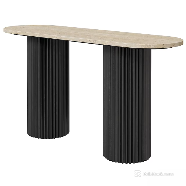 Modern Console Table With Light Beige Marble Top And Black Fluted Columns 3d model 