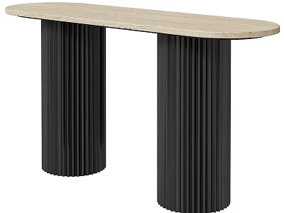 Modern Console Table With Light Beige Marble Top And Black Fluted Columns 3d model