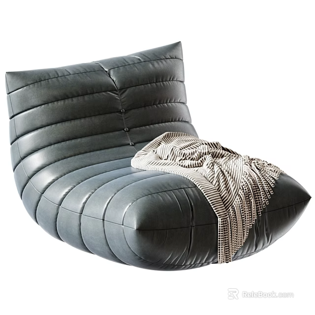Modern Plush Grey Leather Leisure Chair With Cozy Knitted Tassel Throw Blanket For Home Use 3d model 
