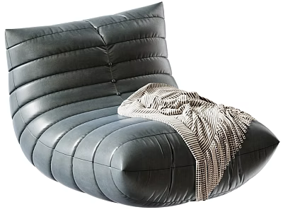 Modern Plush Grey Leather Leisure Chair With Cozy Knitted Tassel Throw Blanket For Home Use 3d model