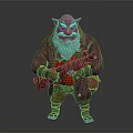 Pink Plump Creature In Purple Coat Red Shirt With Long Beard Rifle And Red Bag