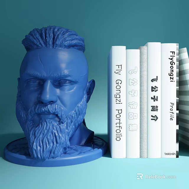 Creative Art Portfolio Books And Profile Collection With Blue Sculpture 3d model 