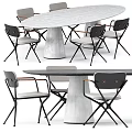 Modern Dining Table Set With Concrete Base Wooden Tabletop And Black Metal Chairs