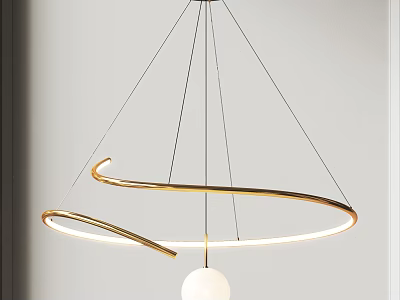 Modern Gold Circular Chandelier With LED Lighting White Ball And Hanging Wires 3d model