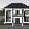 European Style Detached Villa Exterior Design With Arched Windows Black Front Door And Balcony