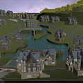 Aerial Planning for Residential Community Featuring Mixed Buildings Green Hills and Central Fountain Plaza