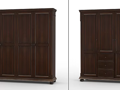 Dark Brown Wooden Wardrobe With Multiple Doors Drawers And Wheels Design 3d model