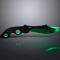 TAC-10 Tactical Knife With Green Blade Black Handle Circular Design And Reflective Surface