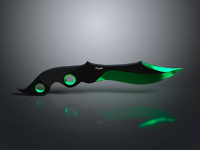 TAC-10 Tactical Knife With Green Blade Black Handle Circular Design And Reflective Surface 3d model
