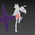 Woman With Purple Hair And Fox Ears In Red Skirt On Blue Background With Purple Star